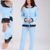 Rose Miss Pyjama boutonné dentelle noire – Réf 18523 – Bleu ciel