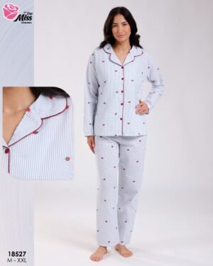 Rose Miss Pyjama chemise rayé fraises – Réf 18527 – Bleu ciel