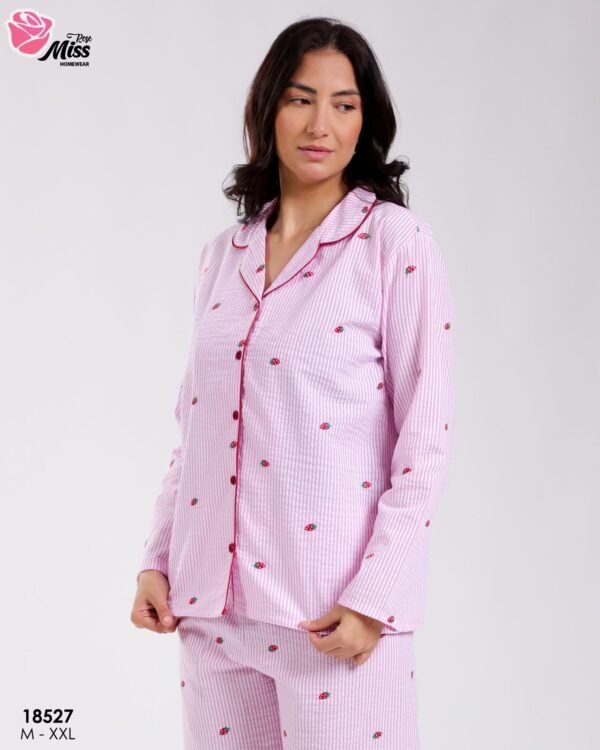 Rose Miss Pyjama chemise rayé fraises – Réf 18527 – Rose