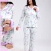 Rose Miss Pyjama chemise fleuri gaufré – Réf 18540 – Blanc et lilas