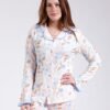 Rose Miss Pyjama chemise fleuri gaufré – Réf 18540 – Blanc et bleu