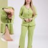 Rose Miss Pyjama côtelé boutonné – Réf 18542 – Vert anis