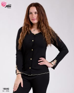 Rose Miss Pyjama côtelé boutonné – Réf 18542 – Noir
