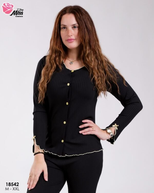 Rose Miss Pyjama côtelé boutonné – Réf 18542 – Noir