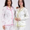 Rose Miss Pyjama chemise fleuri passepoil – Réf 18550 – Blanc et rose
