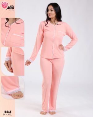 Rose Miss Pyjama boutonné dentelle – Réf 18565 – Corail