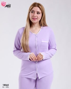 Rose Miss Pyjama boutonné dentelle – Réf 18565 – Lilas