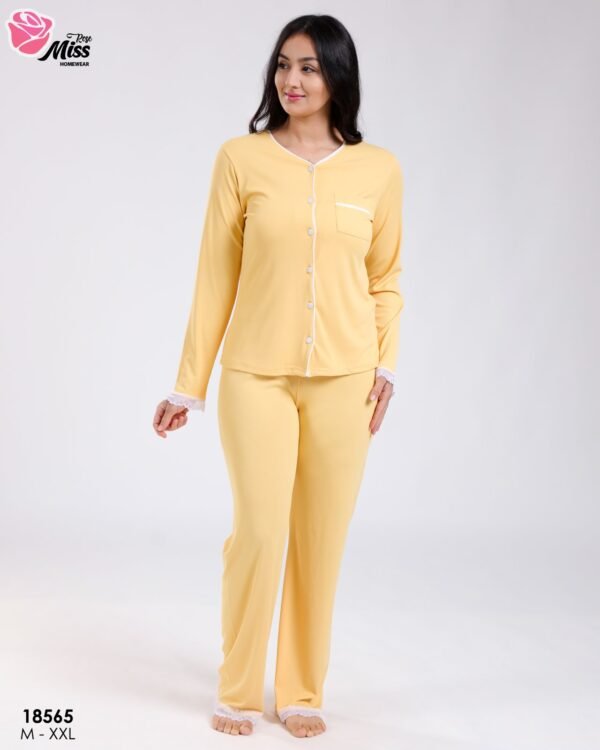 Rose Miss Pyjama boutonné dentelle – Réf 18565 – Jaune
