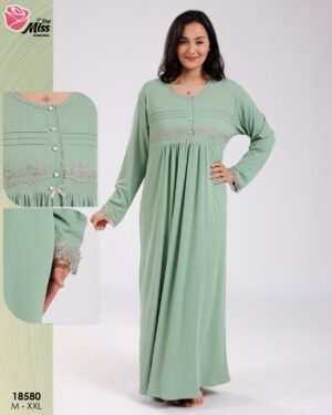 Rose Miss Chemise de nuit longue dentelle – Réf 18580 – Vert sauge