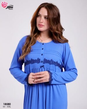 Rose Miss Chemise de nuit longue dentelle – Réf 18580 – Bleu roi