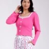 Rose Miss Pyjama haut côtelé nœuds pantalon fleuri – Réf 18597 – Fuchsia