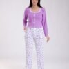 Rose Miss Pyjama haut côtelé nœuds pantalon fleuri – Réf 18597 – Lilas