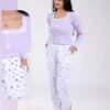 Rose Miss Pyjama haut côtelé nœuds pantalon fleuri – Réf 18598 – Lilas