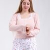 Rose Miss Pyjama haut côtelé nœuds pantalon fleuri – Réf 18598 – Rose pâle