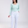 Rose Miss Pyjama haut côtelé nœuds pantalon fleuri – Réf 18598 – Vert d'eau
