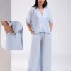 Rose Miss Ensemble chemise et pantalon large – Réf 18633 – Bleu ciel