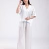 Rose Miss Ensemble chemise et pantalon large – Réf 18633 – Blanc