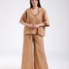 Rose Miss Ensemble chemise et pantalon large – Réf 18633 – Camel