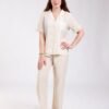 Rose Miss Pyjama chemise et pantalon à volants – Réf 18636 – Beige
