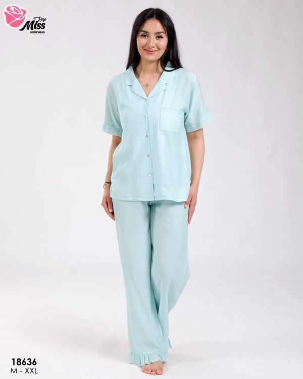 Rose Miss Pyjama chemise et pantalon à volants – Réf 18636 – Vert d'eau