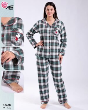Rose Miss Pyjama boutonné à carreaux Snoopy – Réf 18638 – Vert
