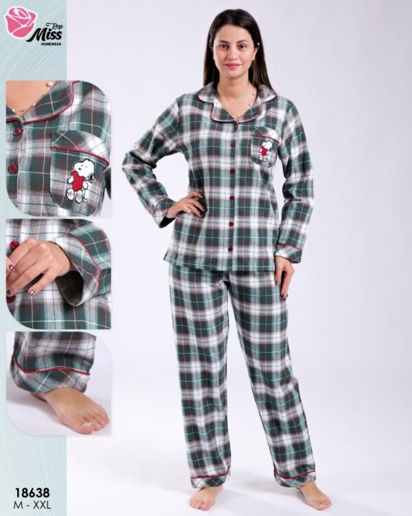 Rose Miss Pyjama boutonné à carreaux Snoopy – Réf 18638 – Vert