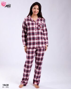 Rose Miss Pyjama boutonné à carreaux Snoopy – Réf 18638 – Bordeaux