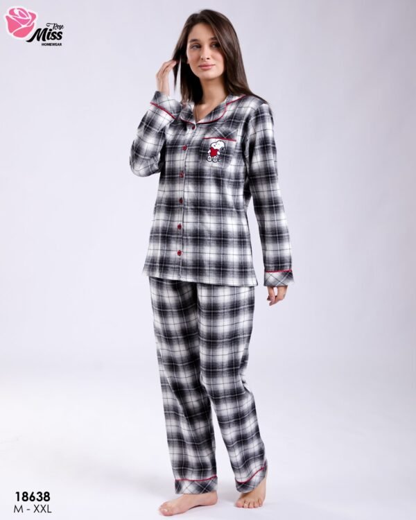 Rose Miss Pyjama boutonné à carreaux Snoopy – Réf 18638 – Noir et blanc