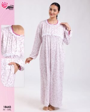 Rose Miss Robe de nuit longue fleurie – Réf 18643 – Rose