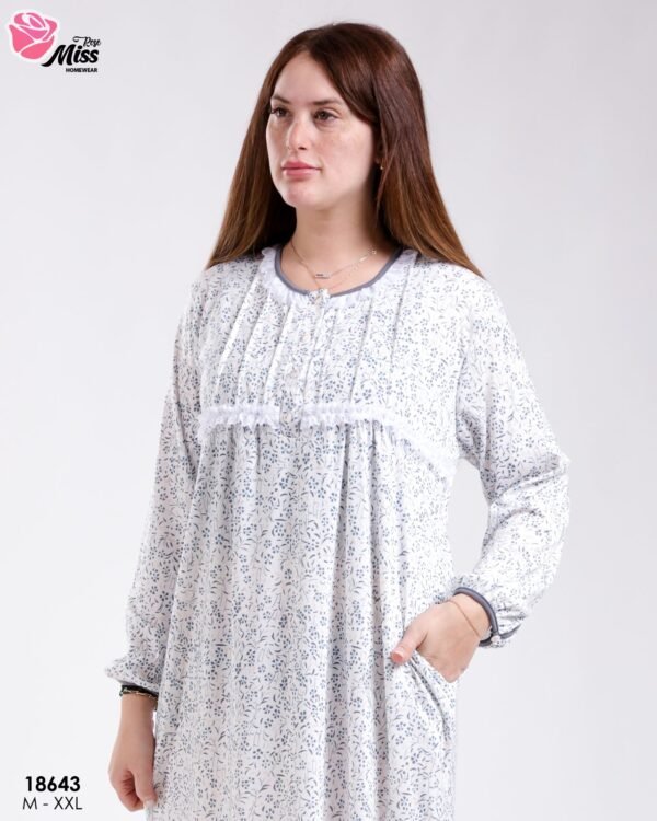 Rose Miss Robe de nuit longue fleurie – Réf 18643 – Gris