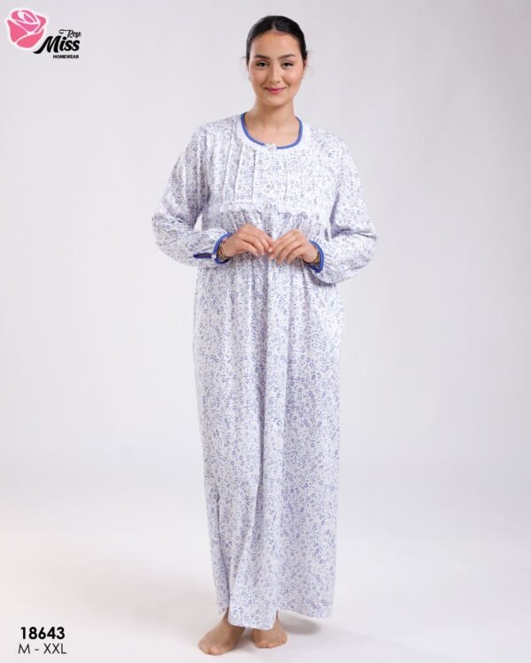 Rose Miss Robe de nuit longue fleurie – Réf 18643 – Bleu