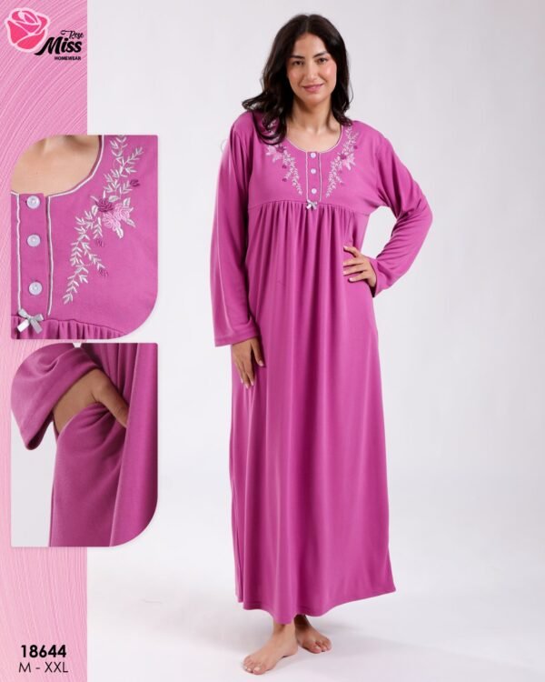 Rose Miss Robe de nuit longue brodée – Réf 18644 – Fuchsia