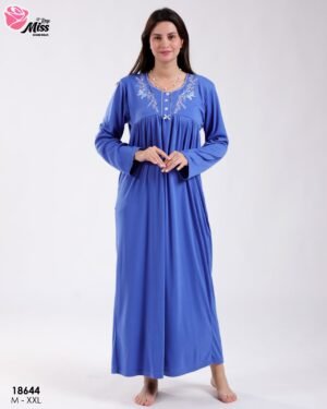 Rose Miss Robe de nuit longue brodée – Réf 18644 – Bleu