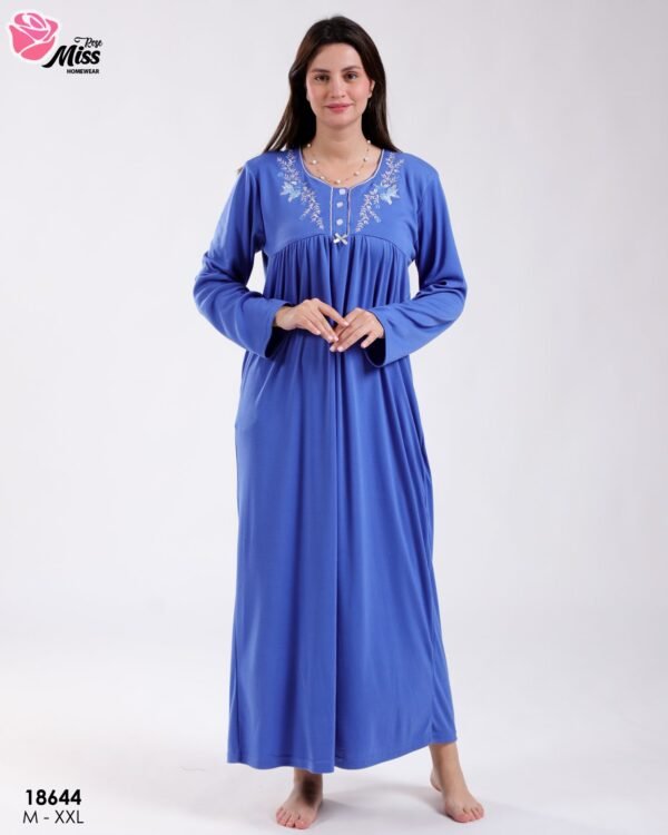 Rose Miss Robe de nuit longue brodée – Réf 18644 – Bleu