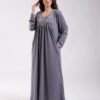 Rose Miss Robe de nuit longue brodée – Réf 18644 – Gris foncé