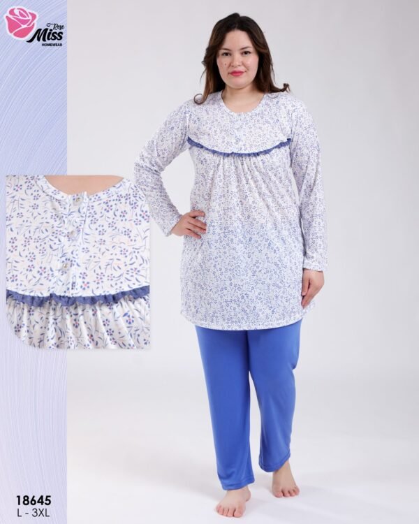 Rose Miss Pyjama imprimé fleuri grande taille – Réf 18645 – Bleu