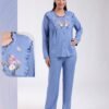 Rose Miss Pyjama boutonné brodé fleurs – Réf 18675 – Bleu
