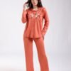 Rose Miss Pyjama boutonné brodé fleurs – Réf 18675 – Orange