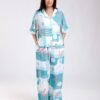 Rose Miss Ensemble chemise et pantalon large imprimé – Réf 18684 – Turquoise
