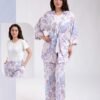 Rose Miss Ensemble kimono imprimé débardeur et pantalon 3 pièces – Réf 18685 – Bleu