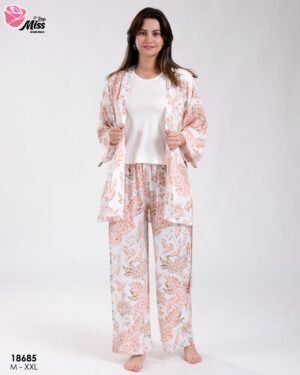 Rose Miss Ensemble kimono imprimé débardeur et pantalon 3 pièces – Réf 18685 – Orange