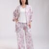 Rose Miss Ensemble kimono imprimé débardeur et pantalon 3 pièces – Réf 18685 – Rose
