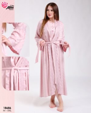 Rose Miss Ensemble robe de nuit et peignoir dentelle 2 pièces – Réf 18686 – Vieux rose
