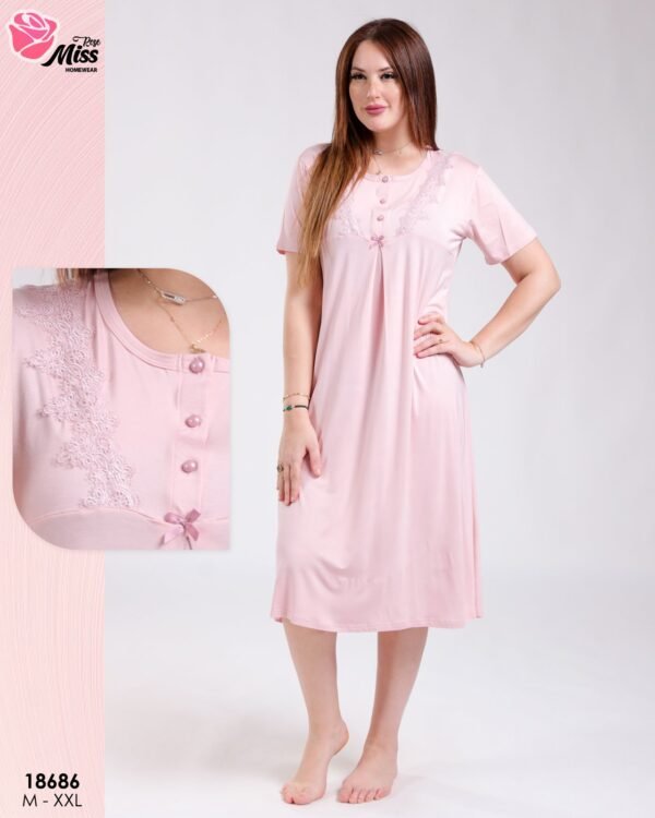 Rose Miss Ensemble robe de nuit et peignoir dentelle 2 pièces – Réf 18686 – Rose