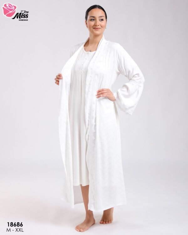Rose Miss Ensemble robe de nuit et peignoir dentelle 2 pièces – Réf 18686 – Blanc