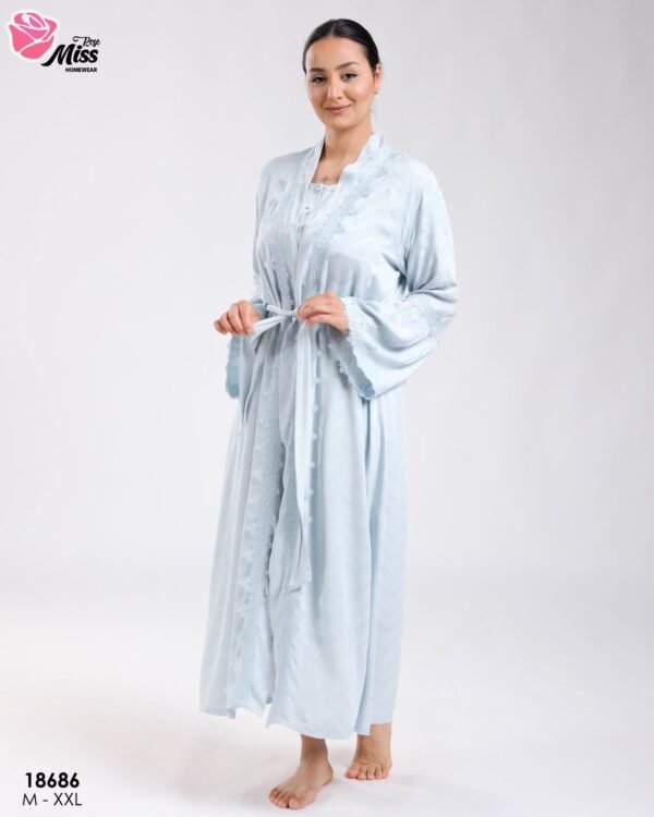 Rose Miss Ensemble robe de nuit et peignoir dentelle 2 pièces – Réf 18686 – Bleu ciel
