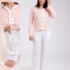Rose Miss Pyjama haut côtelé à volants pantalon fleuri – Réf 18688 – Pêche