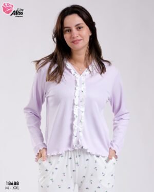 Rose Miss Pyjama haut côtelé à volants pantalon fleuri – Réf 18688 – Lilas