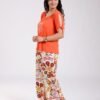 Rose Miss Ensemble t-shirt brodé et pantalon large imprimé – Réf 18693 – Orange