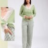 Rose Miss Pyjama haut dentelle nœuds et pantalon imprimé – Réf 18701 – Vert